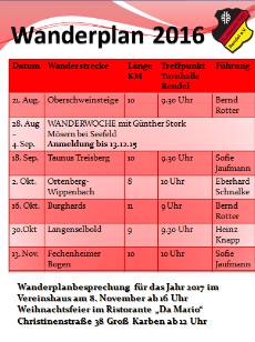 Der Wanderplan von August bis Dezember